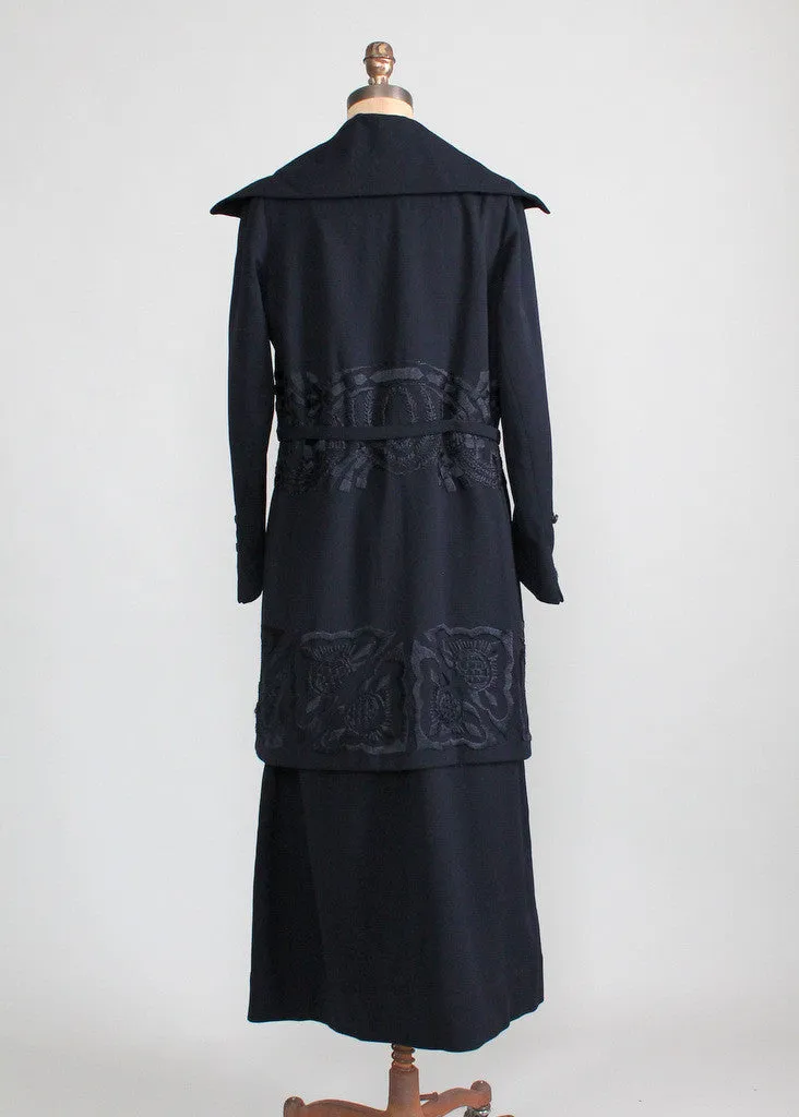 Vintage Early 1920s Navy Wool Walking Suit