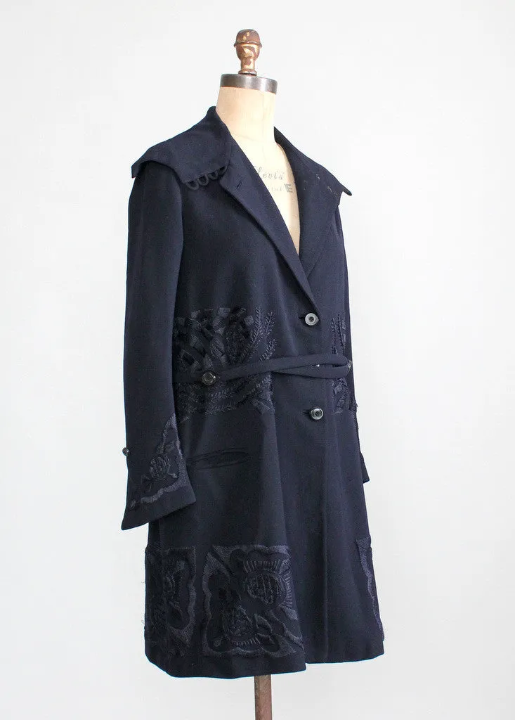 Vintage Early 1920s Navy Wool Walking Suit