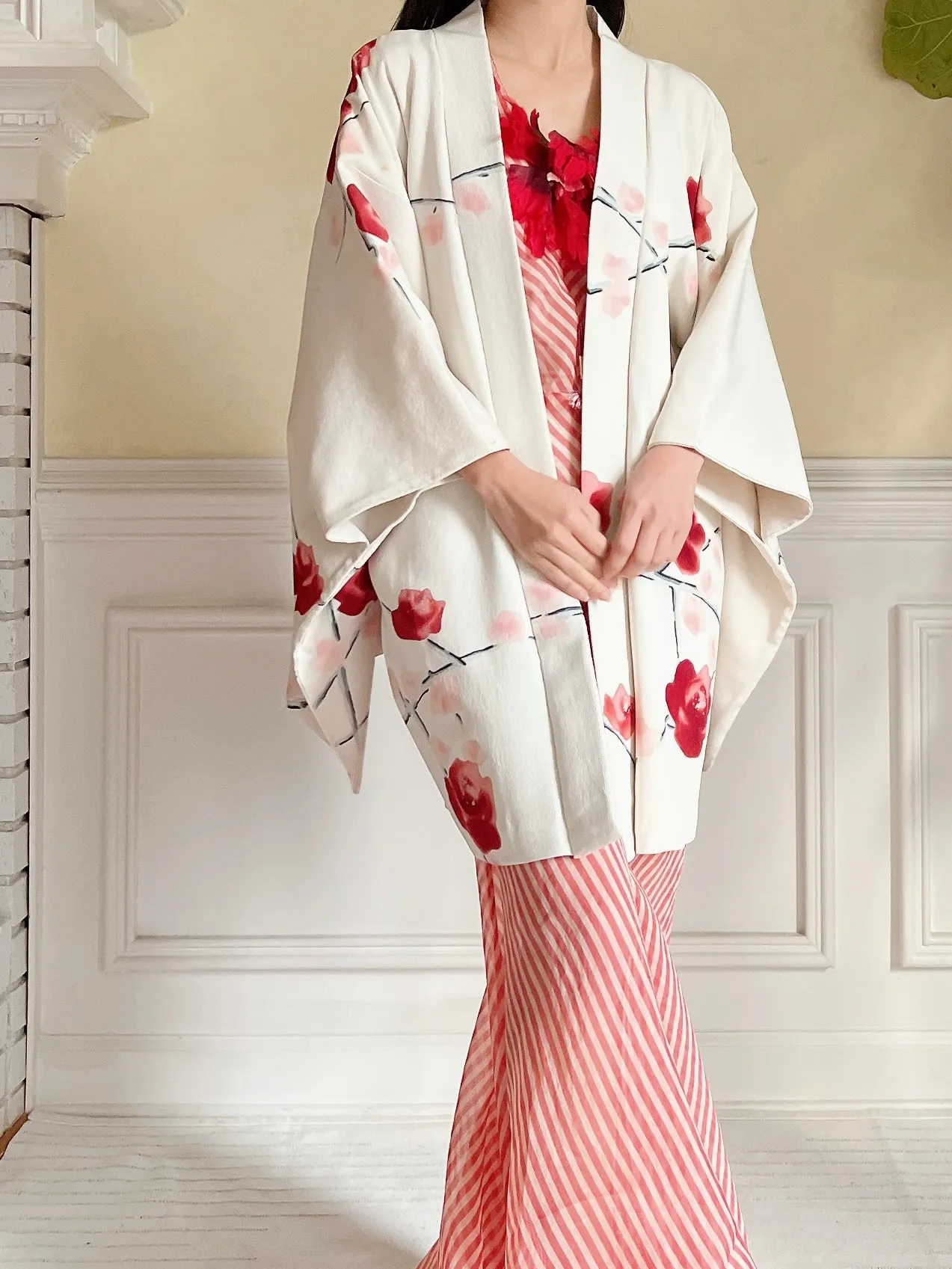 Vintage Ivory Silk Kimono Jacket - OSFM