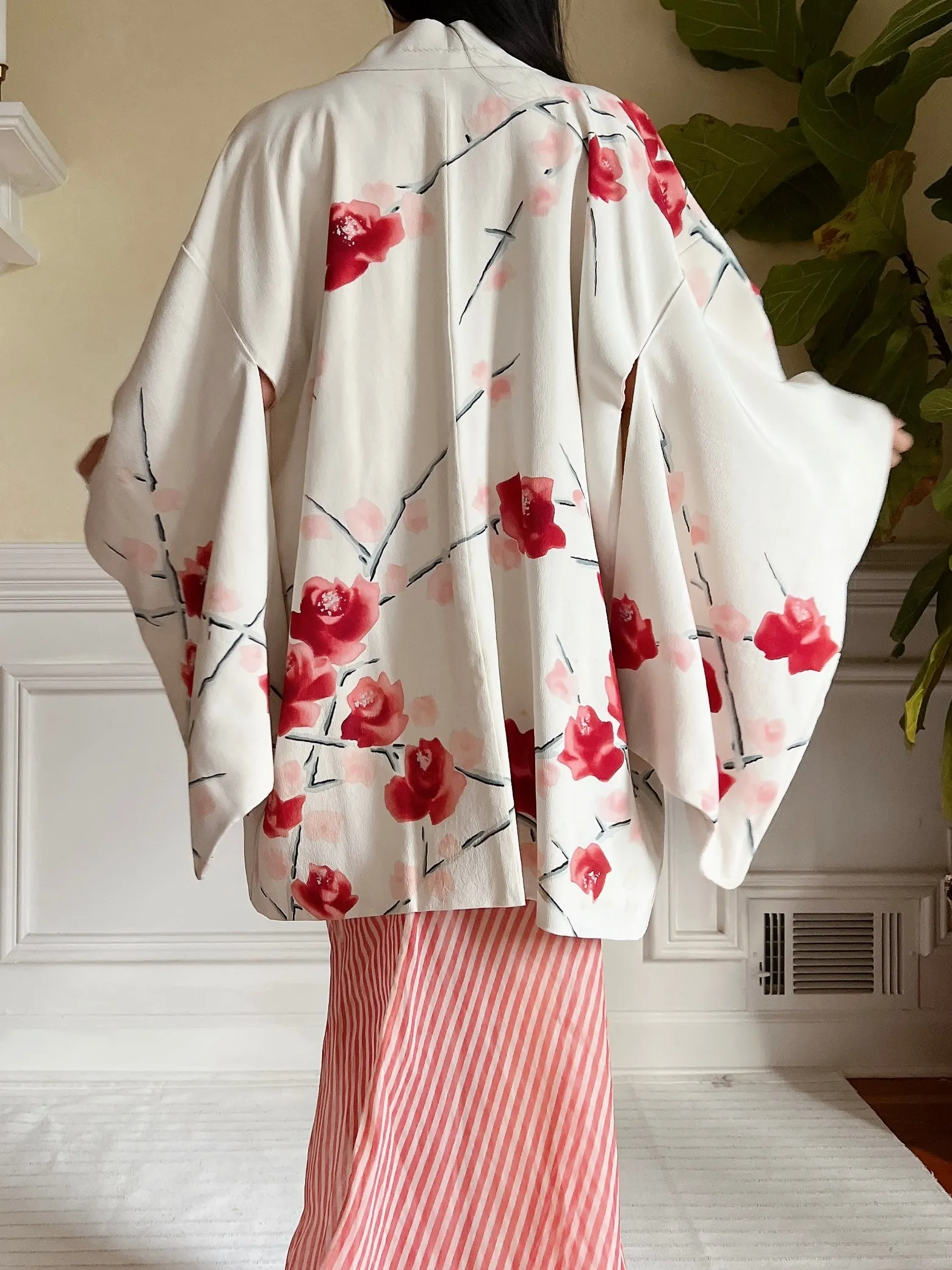 Vintage Ivory Silk Kimono Jacket - OSFM