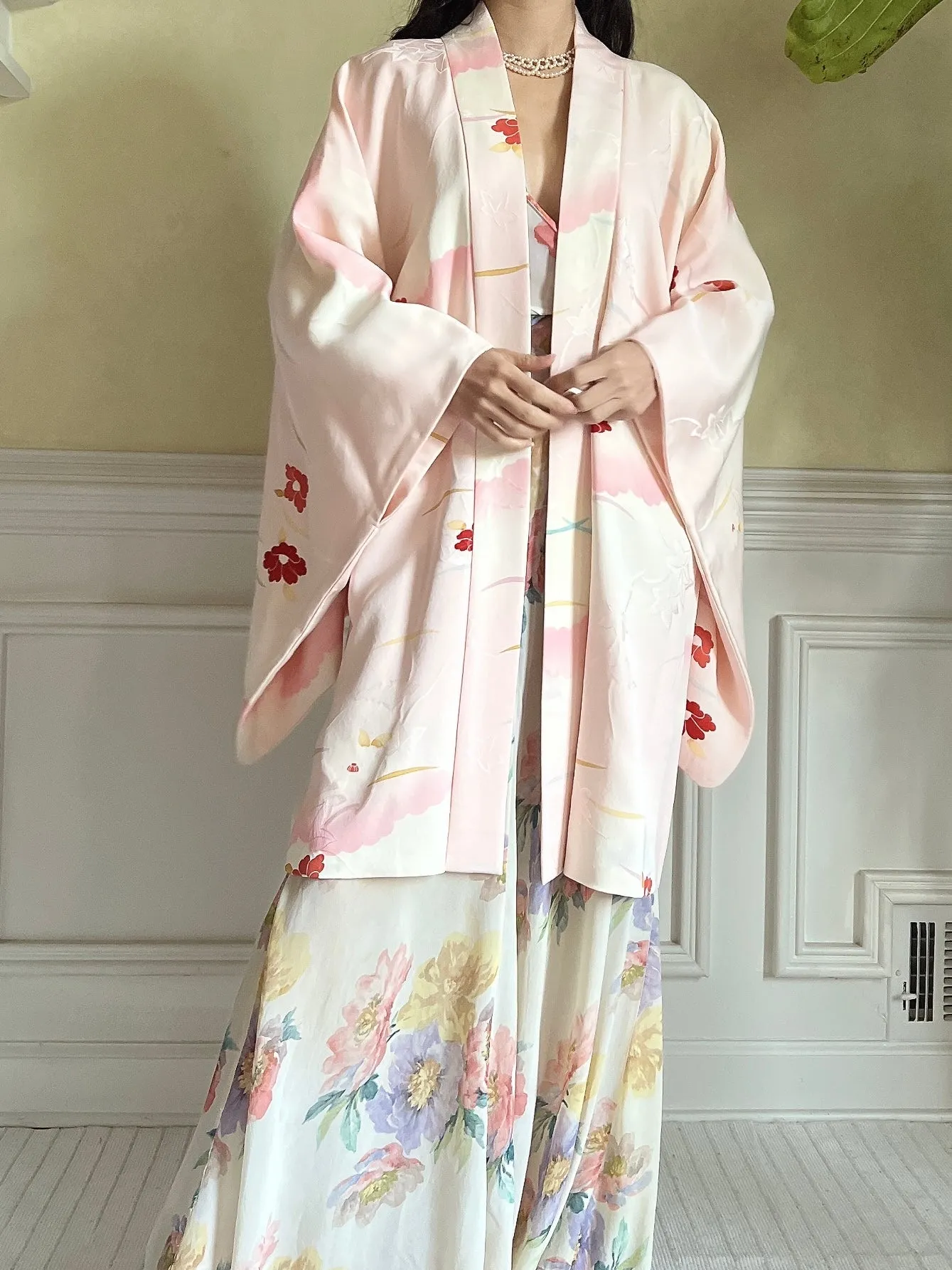 Vintage Pink Silk Kimono Jacket - OSFM