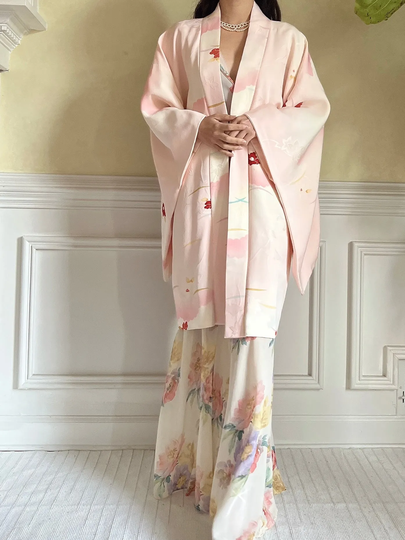 Vintage Pink Silk Kimono Jacket - OSFM