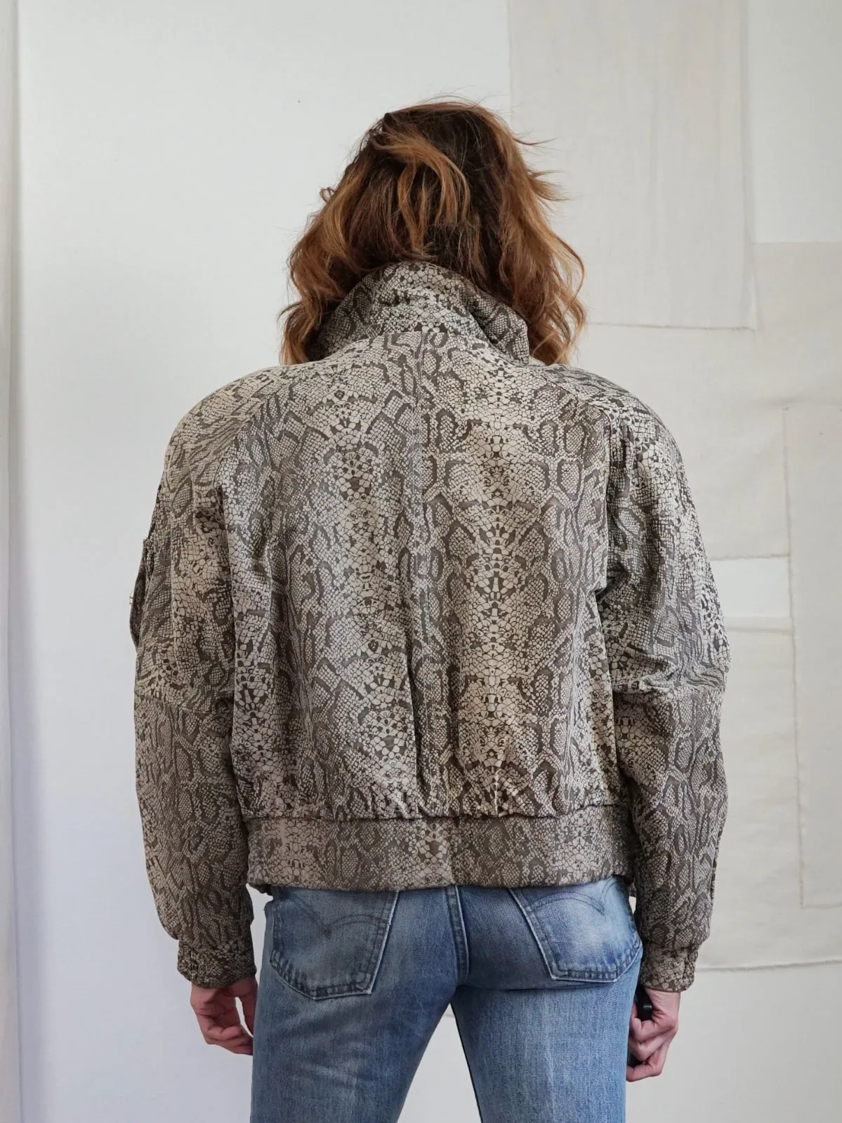 Vintage Snakeskin Print Moto Jacket