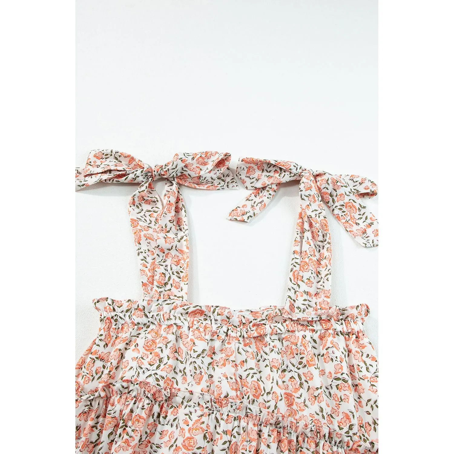 Walk This Way Orange Rose Floral Knotted Straps Tiered Babydoll Dress