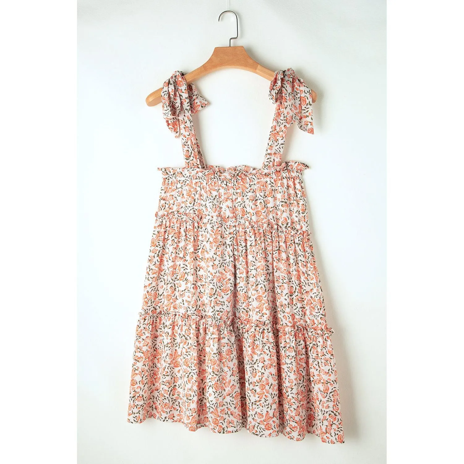 Walk This Way Orange Rose Floral Knotted Straps Tiered Babydoll Dress