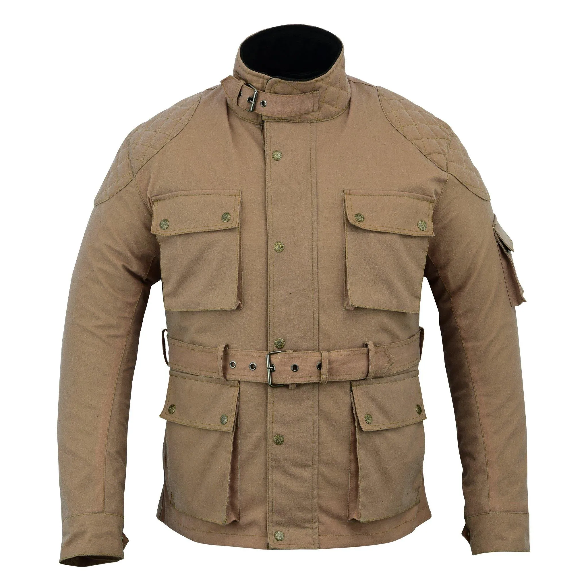 Warrior Gears® Men's Wax Cotton Waxed Motorcycle Jacket, Motorbike Top Waterproof - Tan