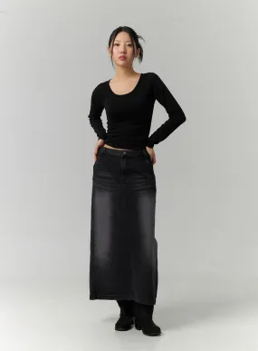 Washed Denim Maxi Skirt CN324