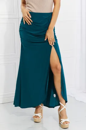 White Birch Full Size Up and Up Ruched Slit Maxi Skirt in Teal (TB7) T