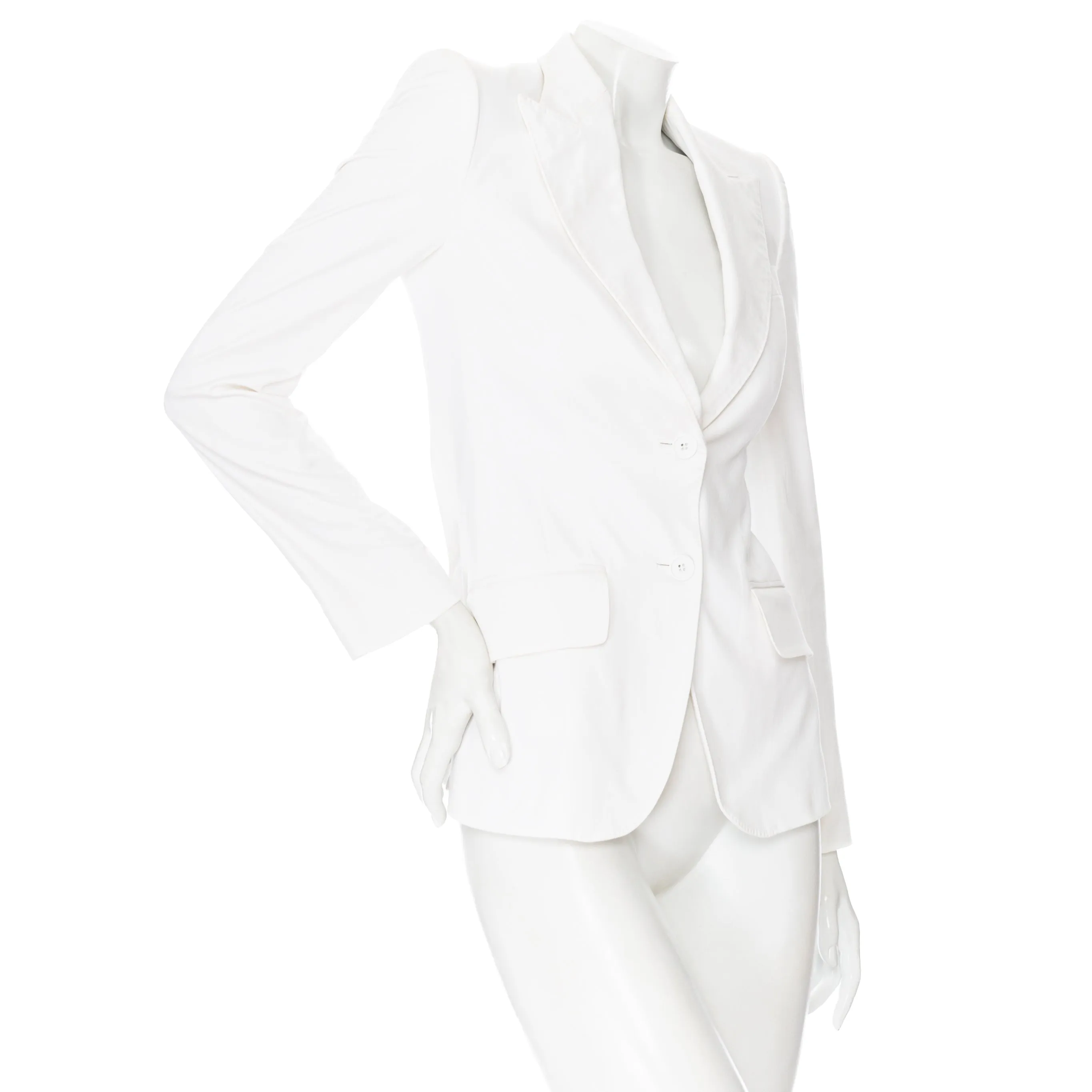 White Cotton Tailored Single-Breasted Blazer