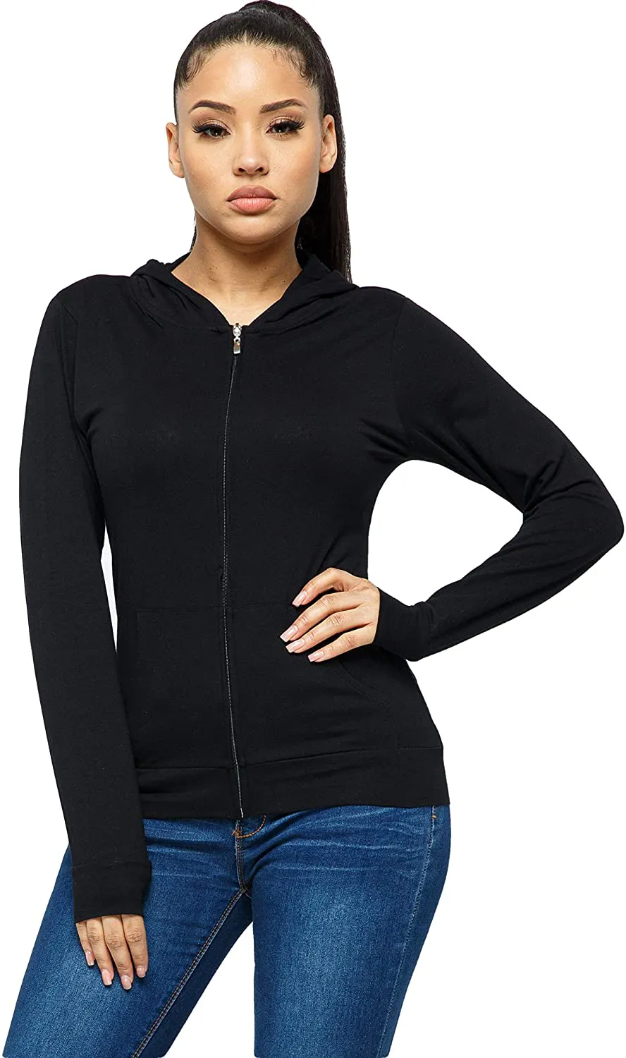 WINESTER & COMPANY Women's Hoodie - Casual Long Sleeve Full Zip Up Slim Fit Hooded Jacket Sweatshirt Workout Active Top