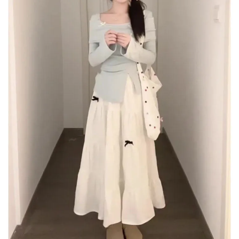 Wjczt guys in skirts Autumn Small Wear Blue Knitted Sweater Skirt Age-Reducing Sweet Gentle Style Two-Piece Suit for Women