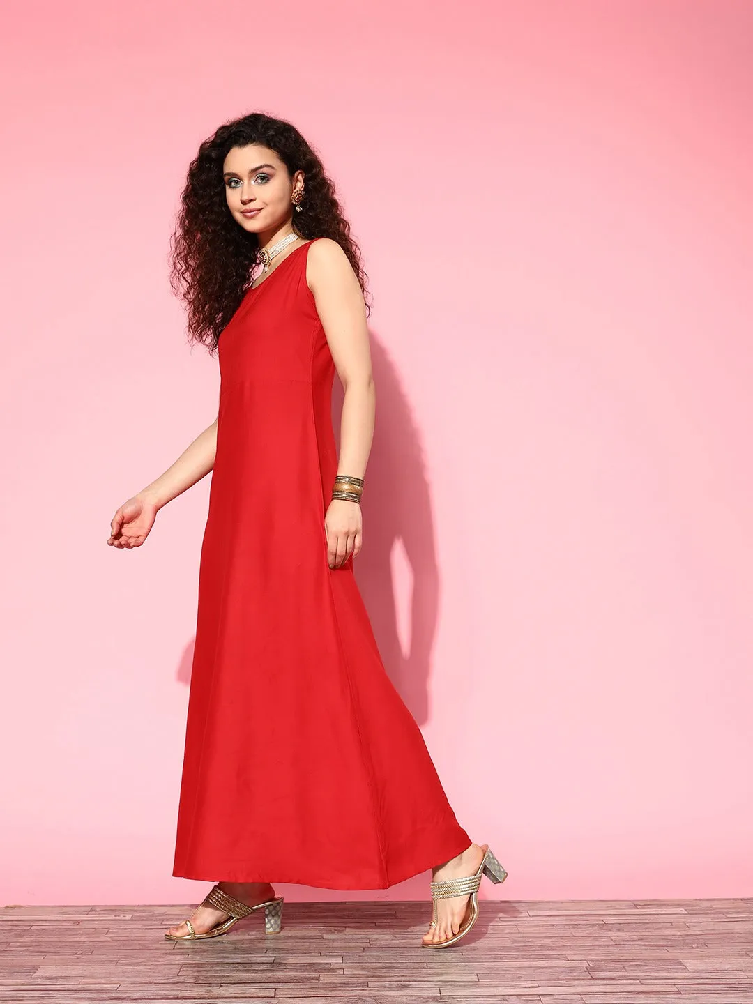 Women Red Kota-Doria Dress