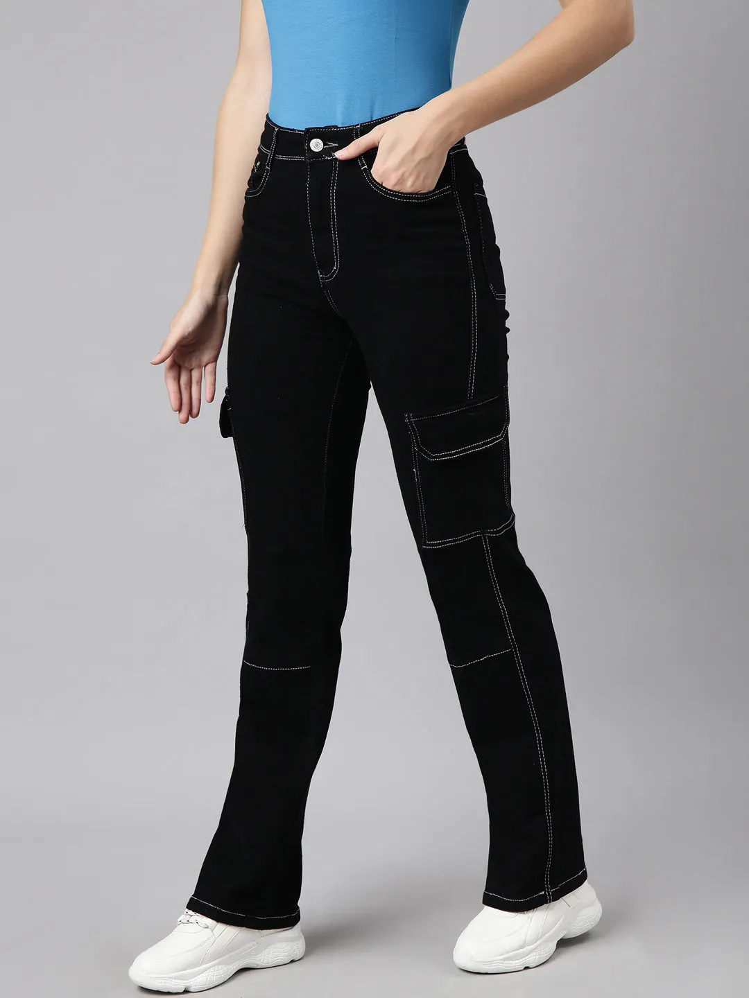 Women Straight Fit Denim Black Corgo Jean