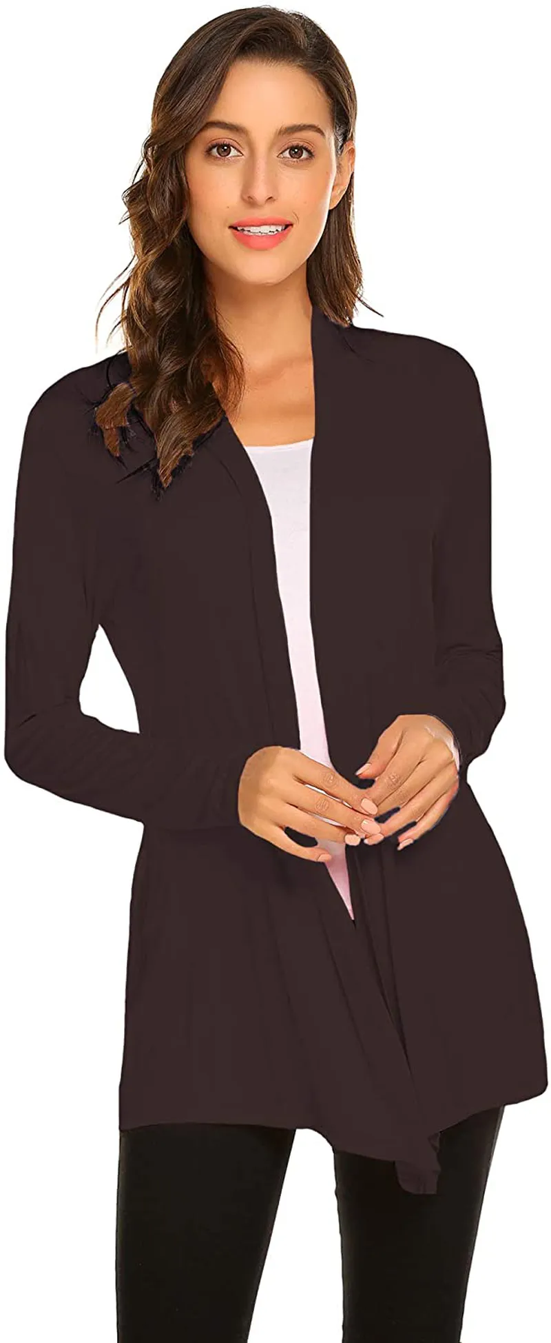 Womens Casual Lightweight Long Sleeve Cardigan Soft Drape Open Front Fall Dusters (S-3X)