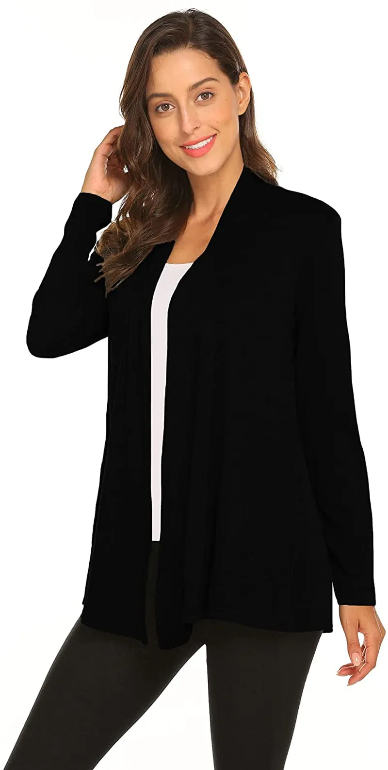 Womens Casual Lightweight Long Sleeve Cardigan Soft Drape Open Front Fall Dusters (S-3X)