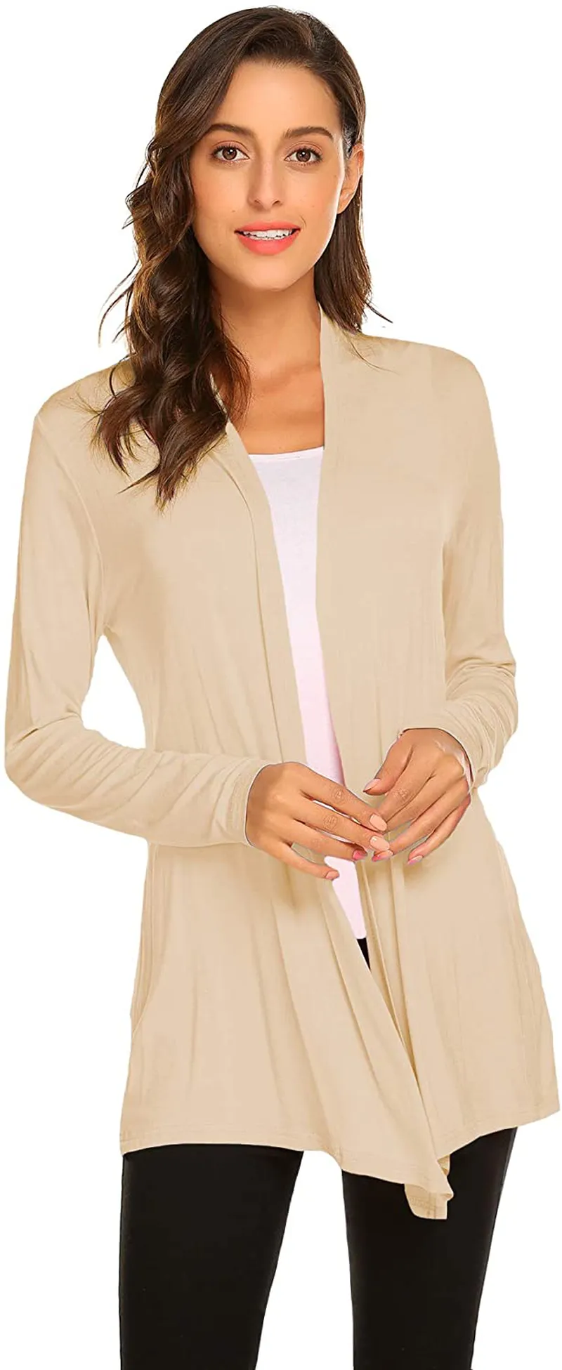 Womens Casual Lightweight Long Sleeve Cardigan Soft Drape Open Front Fall Dusters (S-3X)