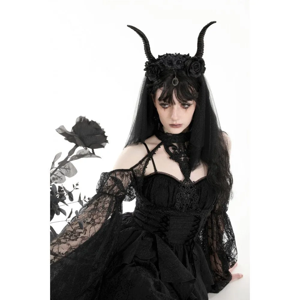 Women's Gothic  Rose Mesh Splice Horned Witchy Headwear