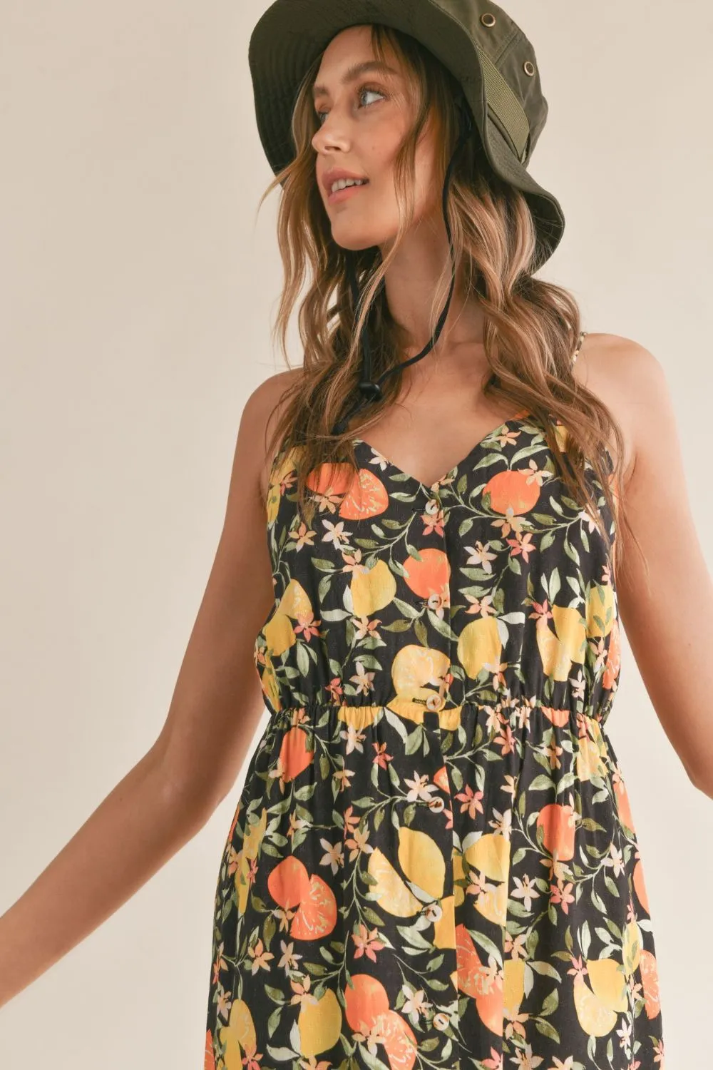 Women's Lemon Orange Maxi Dress | Black Multi