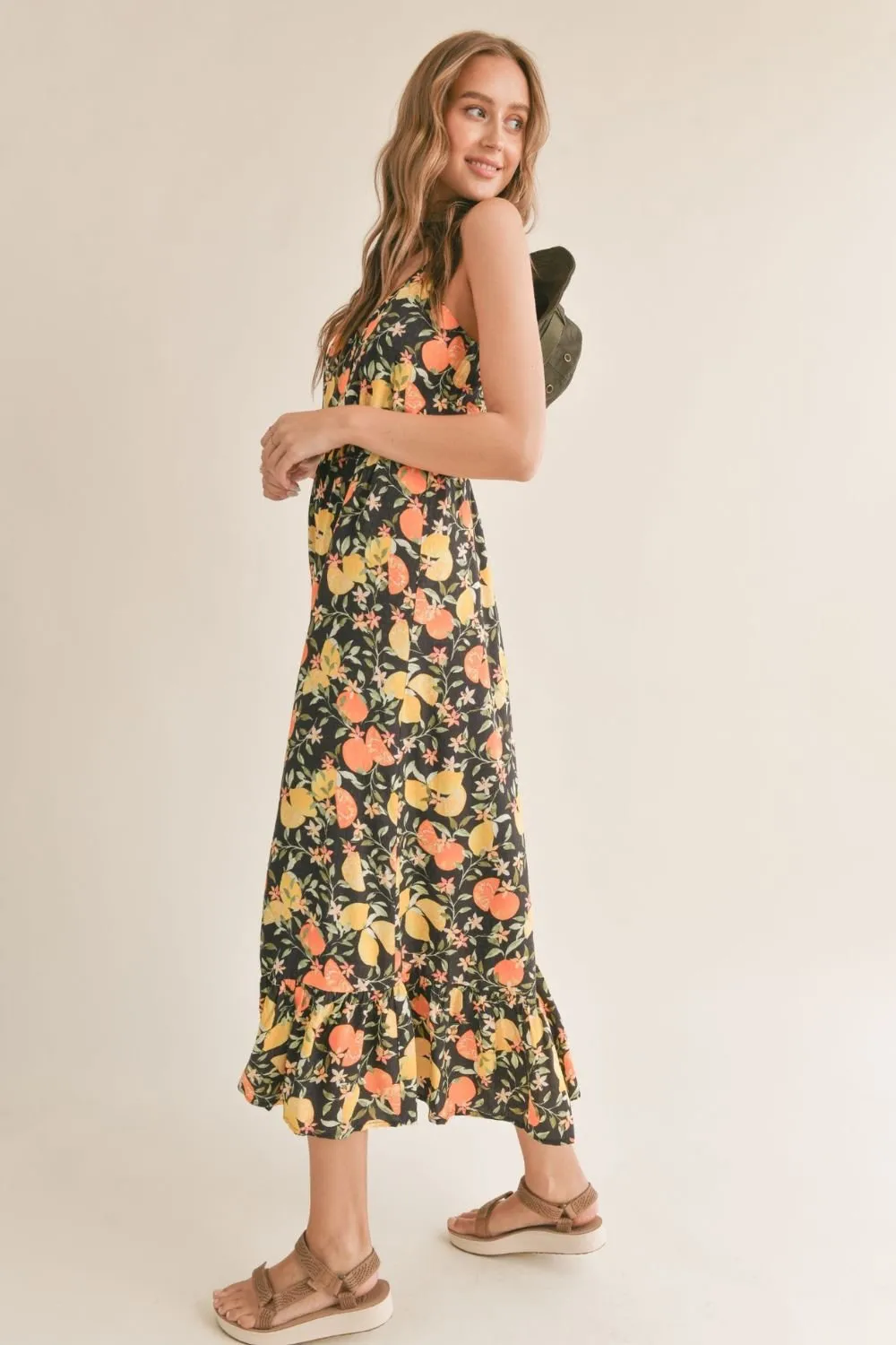 Women's Lemon Orange Maxi Dress | Black Multi