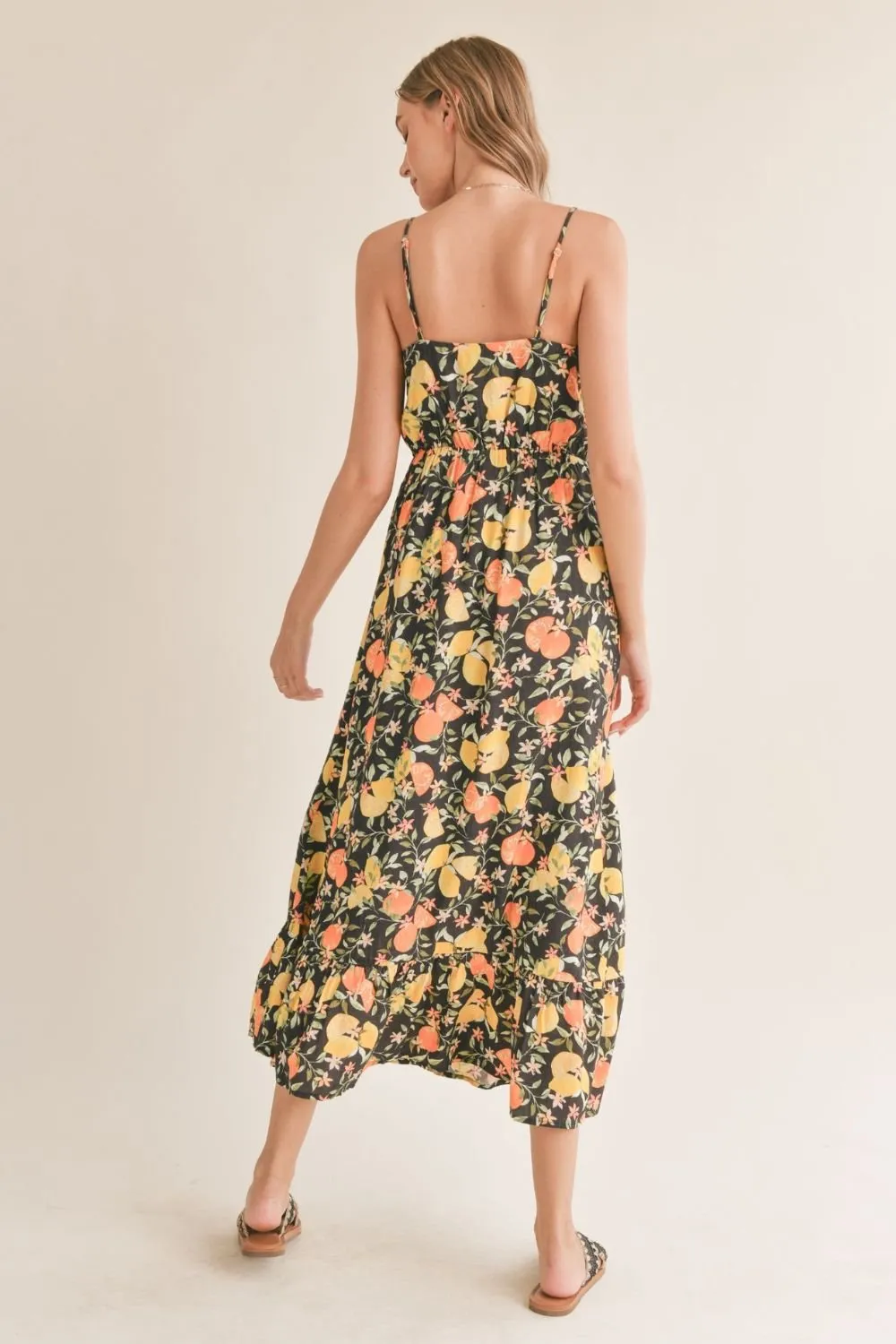 Women's Lemon Orange Maxi Dress | Black Multi