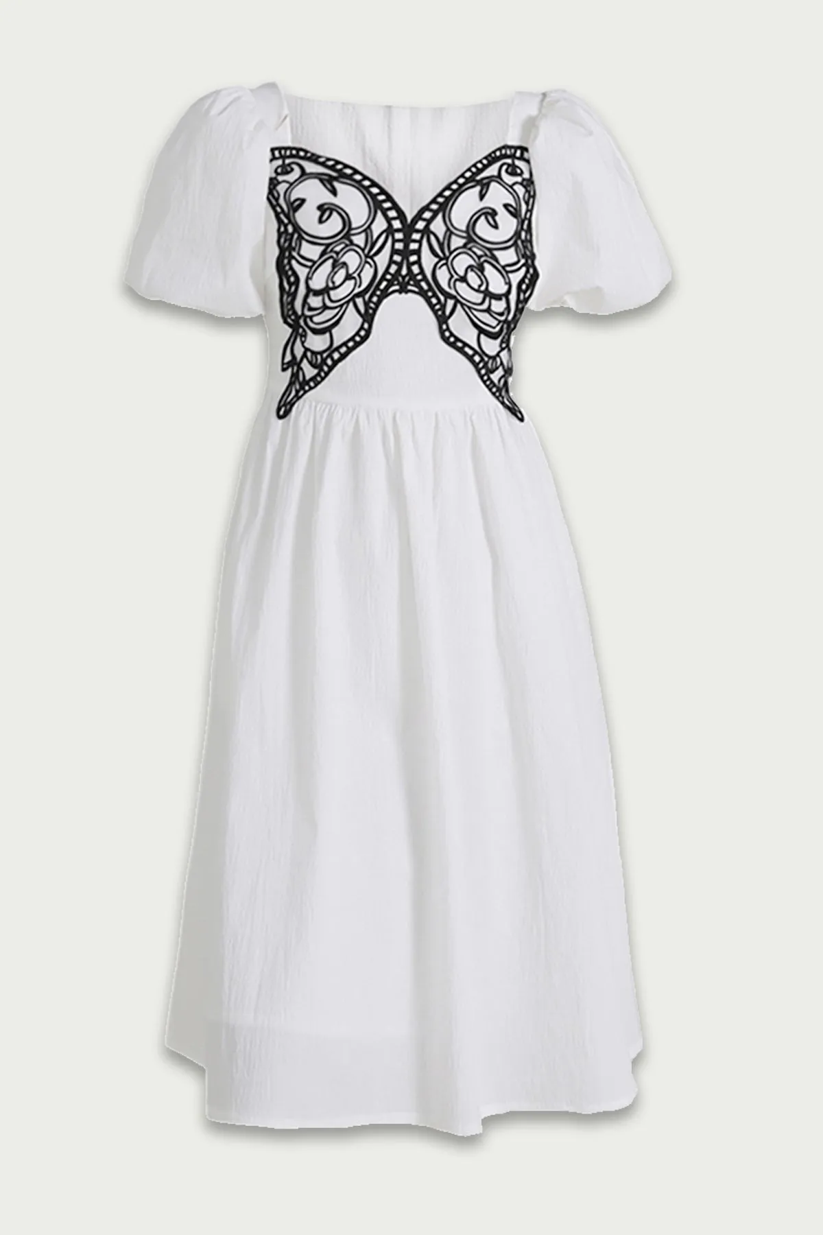 XUNRUO | White Butterfly Embroidered Midi Dress