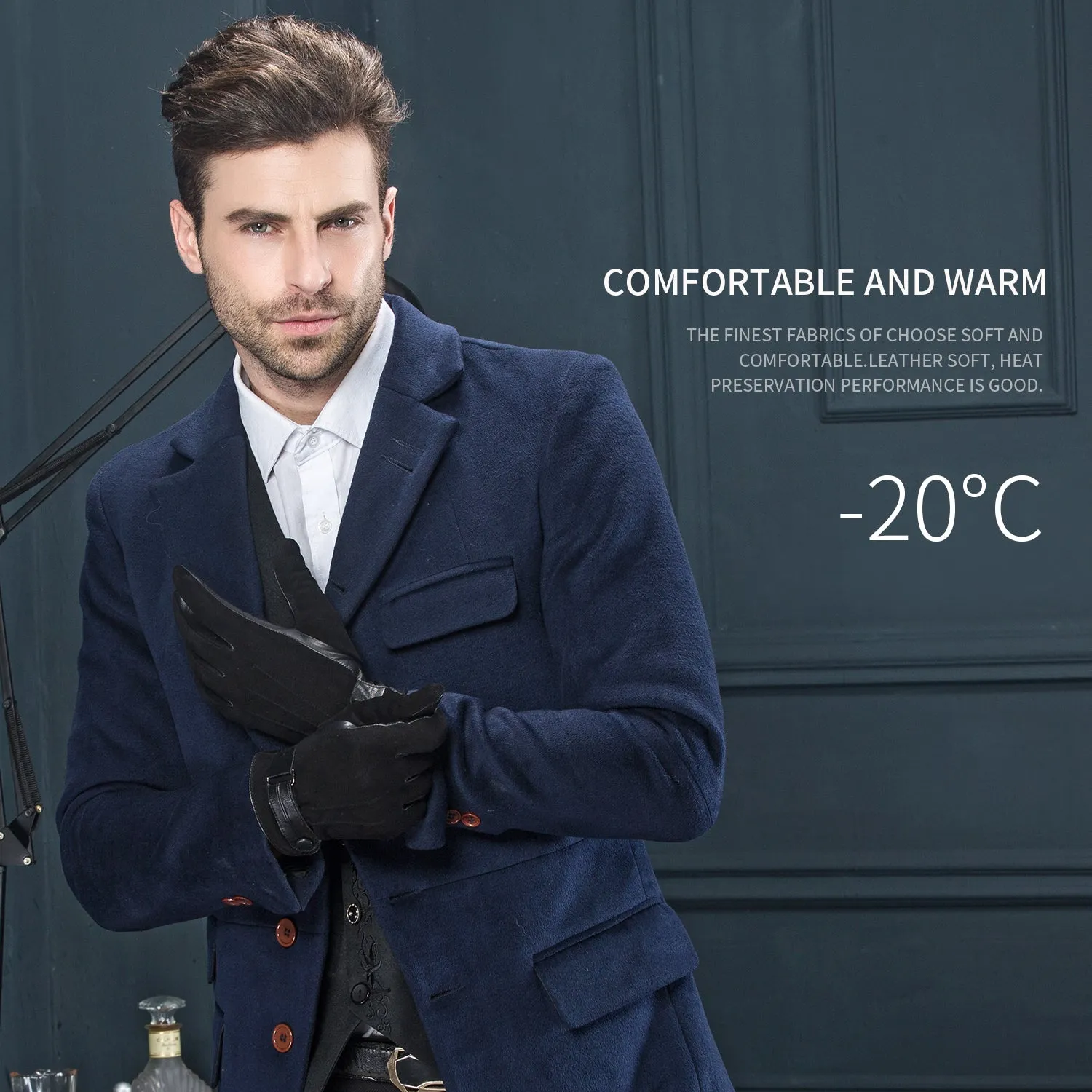 YISEVEN Men's Touchscreen Sheepskin  Leather Gloves