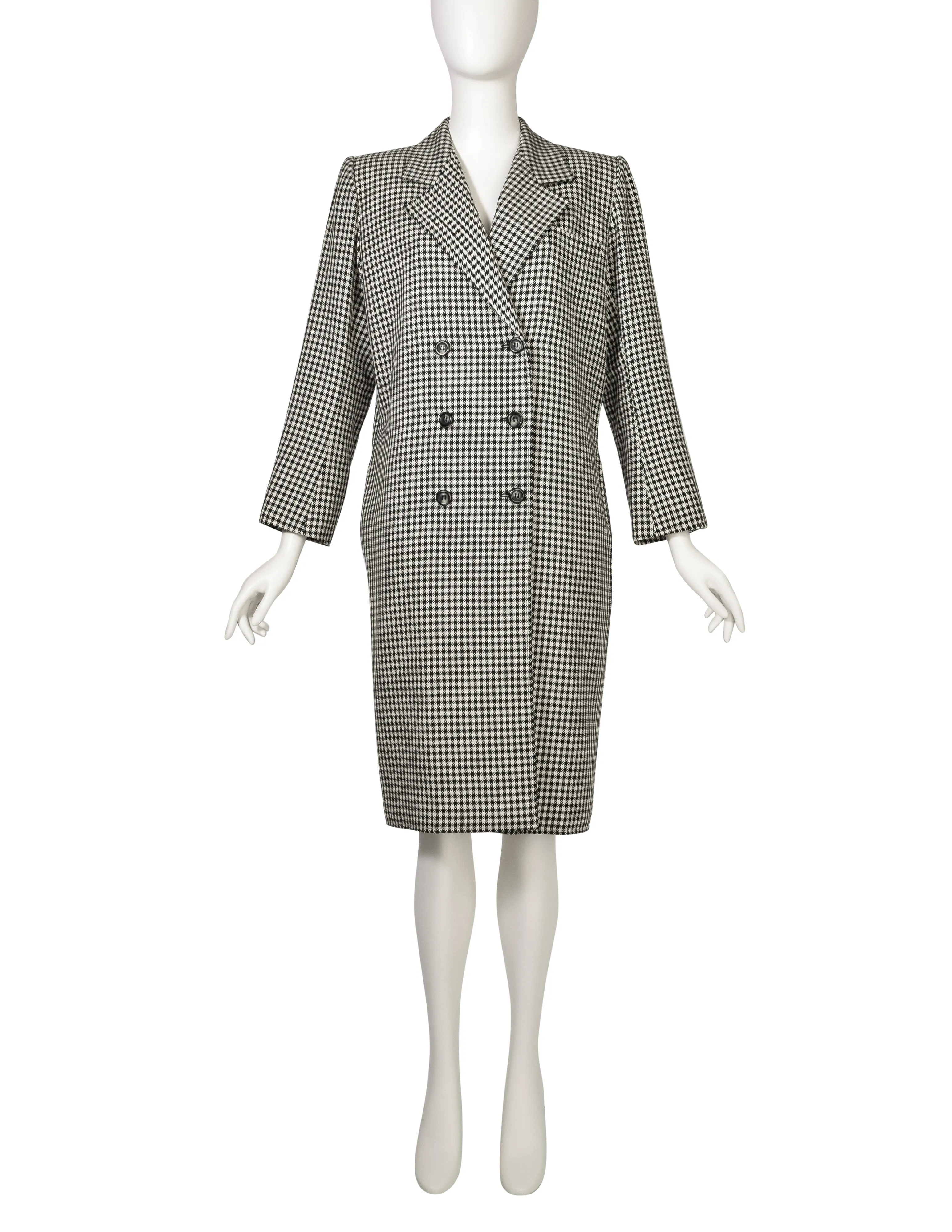 Yves Saint Laurent Vintage SS 1984 Black White Houndstooth Wool Double Breasted Coat