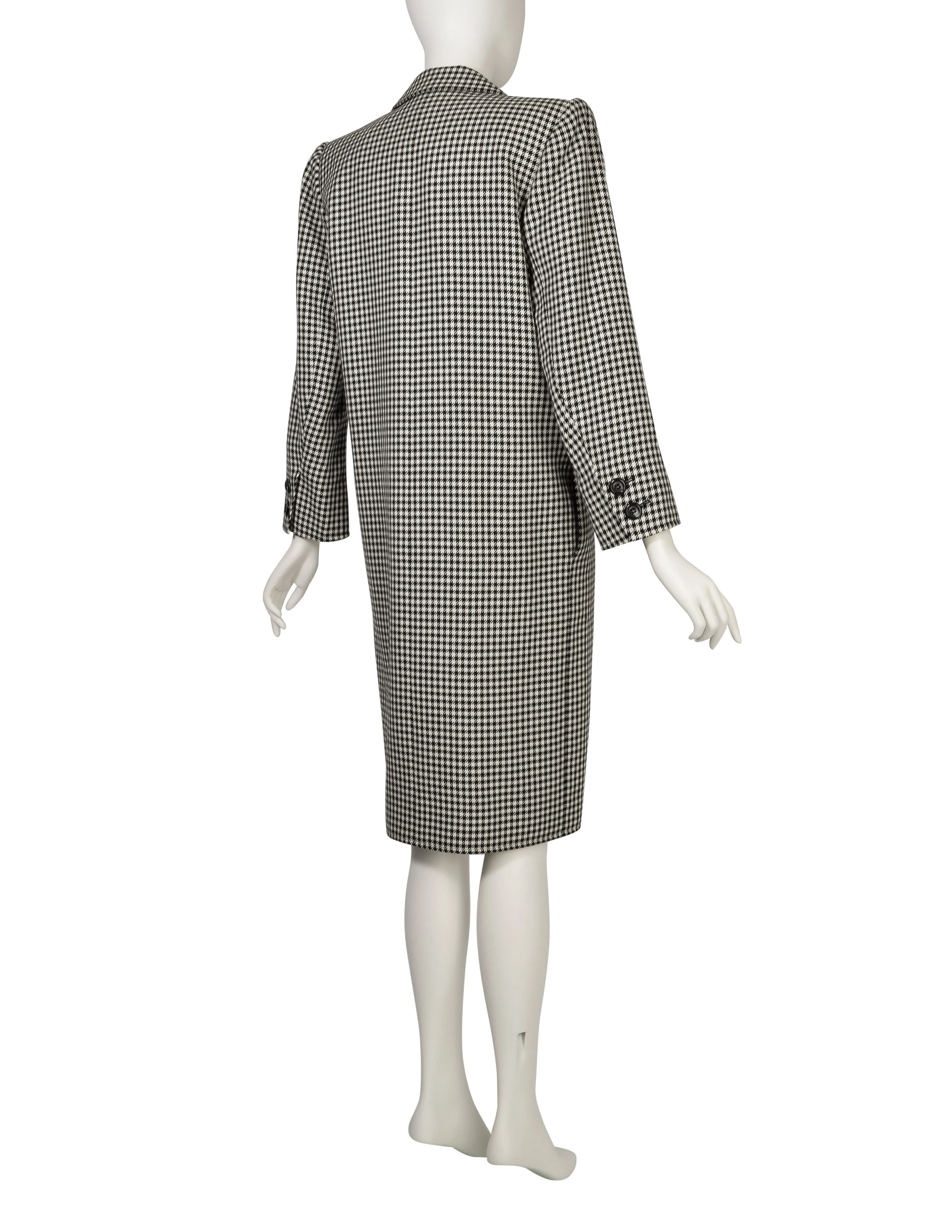 Yves Saint Laurent Vintage SS 1984 Black White Houndstooth Wool Double Breasted Coat