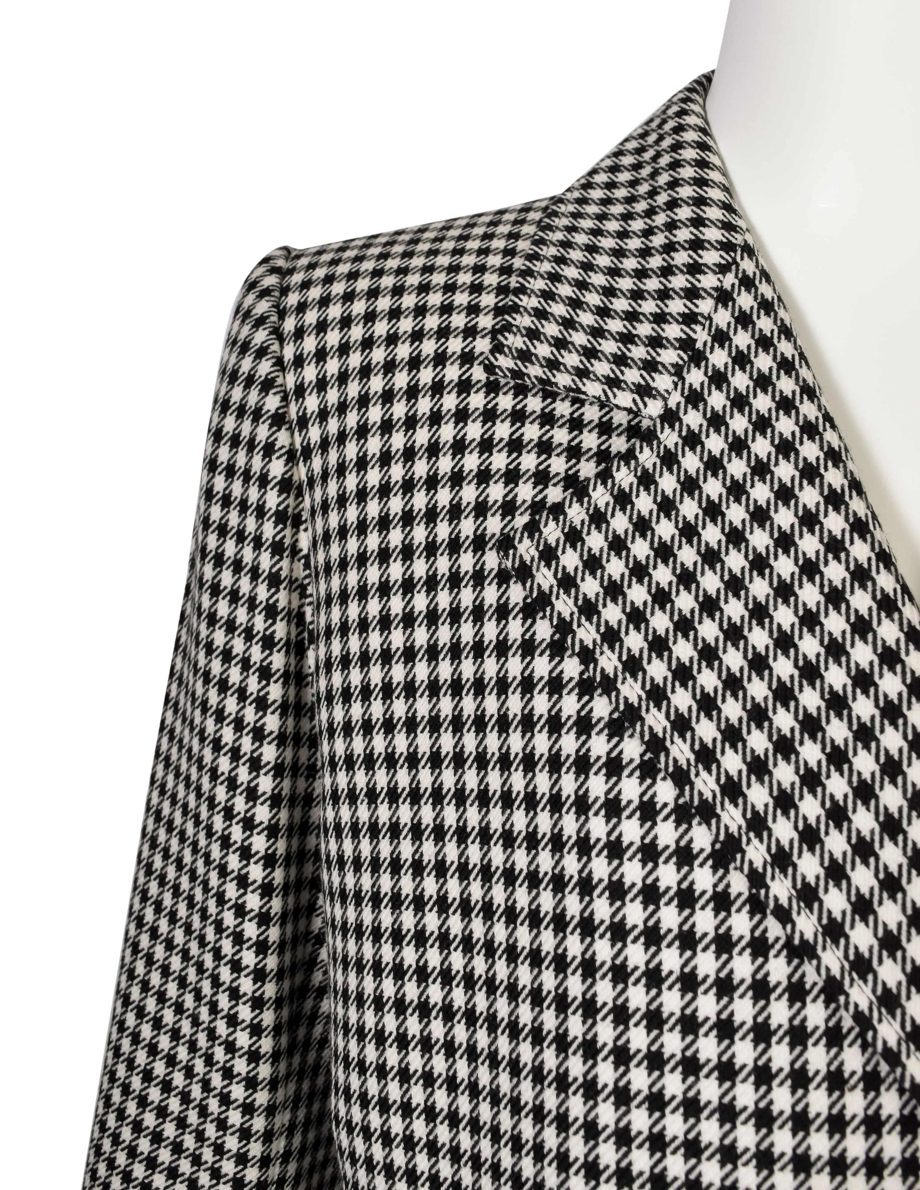 Yves Saint Laurent Vintage SS 1984 Black White Houndstooth Wool Double Breasted Coat