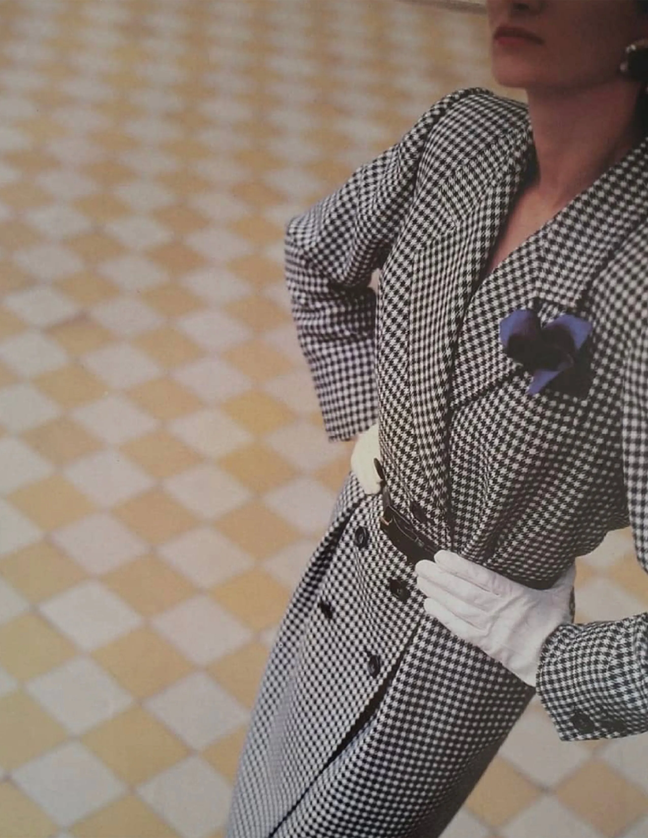 Yves Saint Laurent Vintage SS 1984 Black White Houndstooth Wool Double Breasted Coat