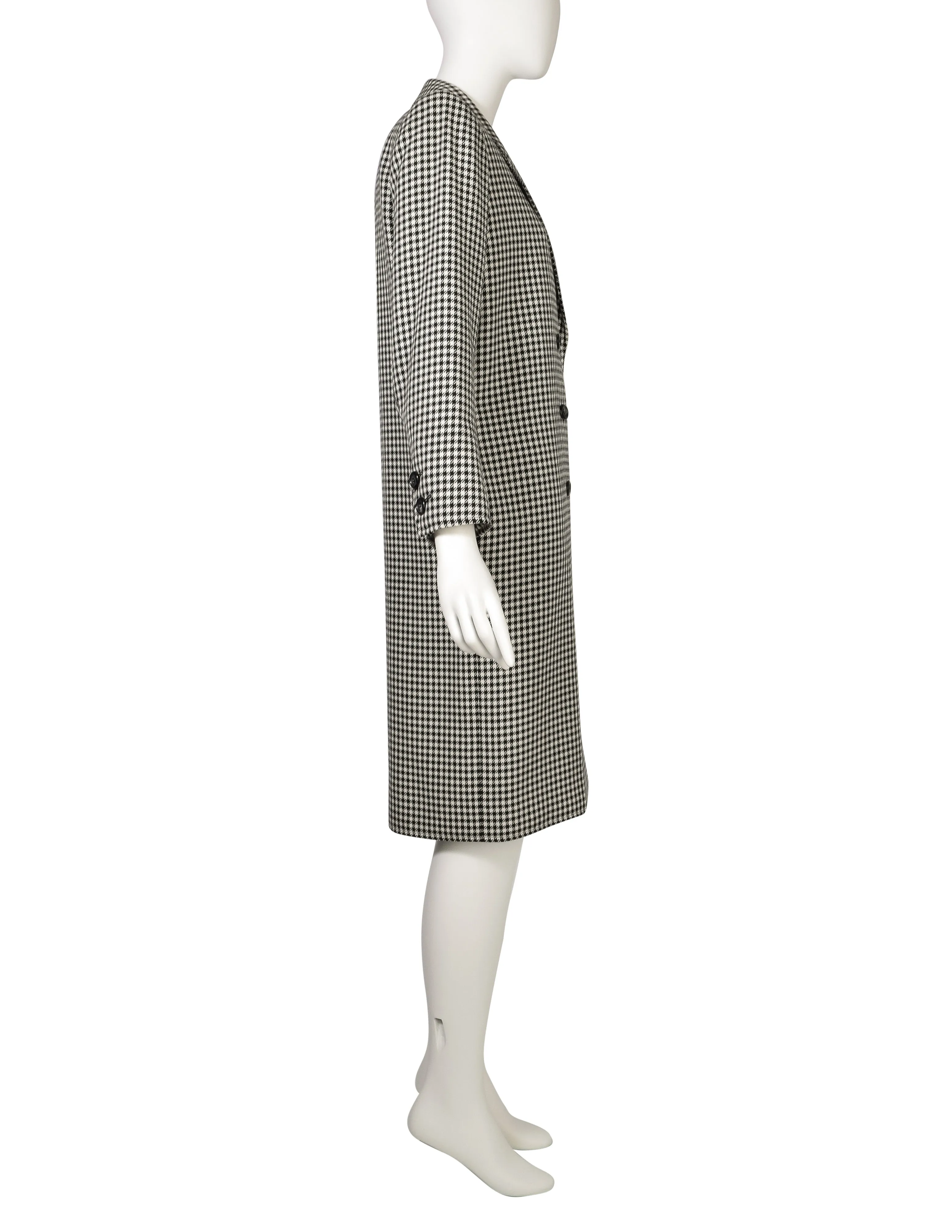 Yves Saint Laurent Vintage SS 1984 Black White Houndstooth Wool Double Breasted Coat